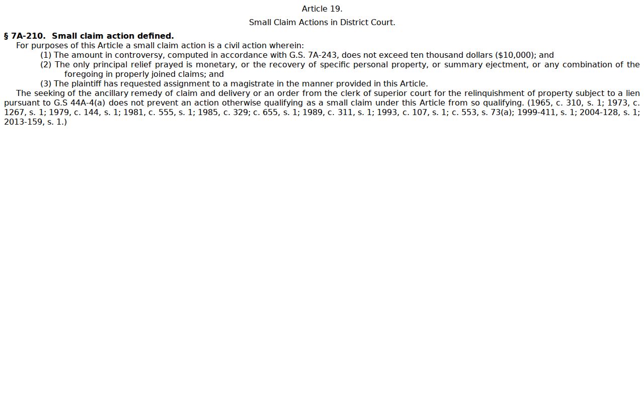 Anson County civil court dockets source for the statutory small-claims ceiling