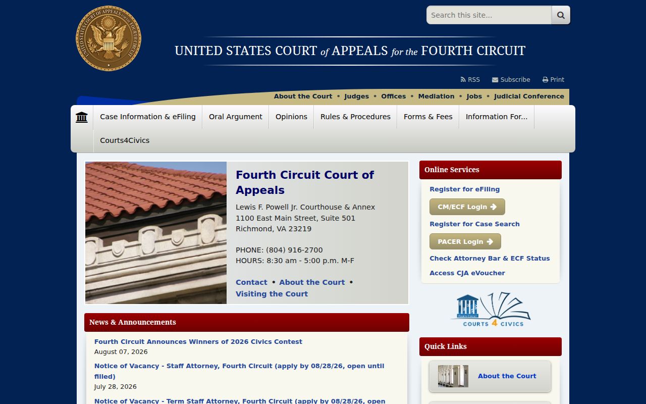 Official Fourth Circuit federal appellate court website