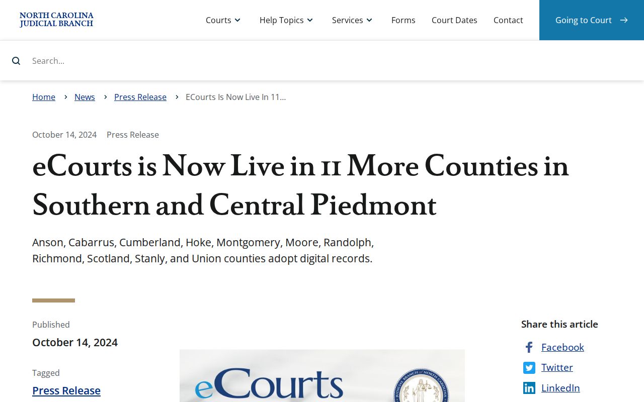 Anson County court docket eCourts launch notice