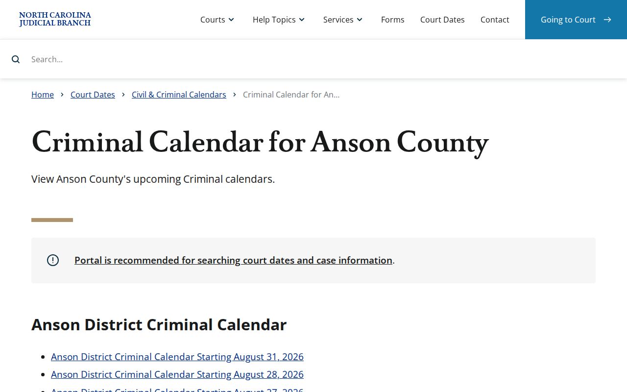 Anson County Lilesville Court Records source image of the Anson criminal calendar