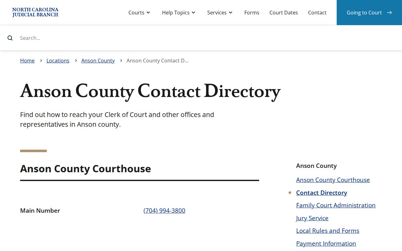 Anson County Polkton Court Records source image of Anson Clerk court contact directory