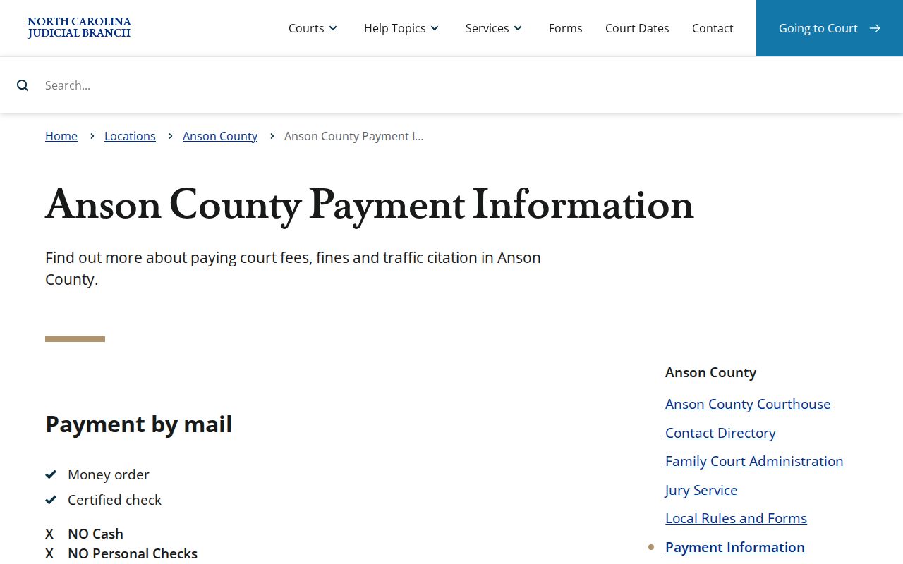 Official Anson County traffic citation payment instructions